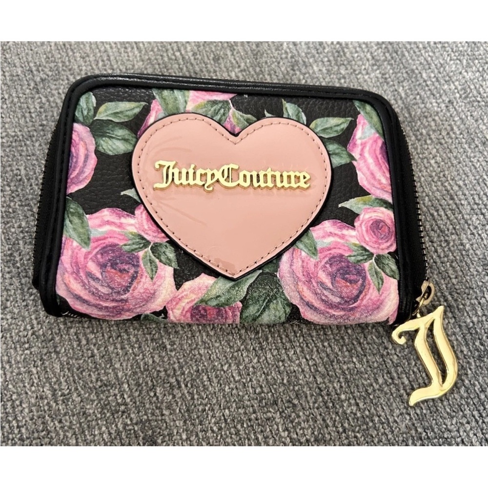 JUICY COUTURE MOON GARDEN BLACK FLORAL  WHOLE LOTTA LOVE WALLET ZIP AROUND